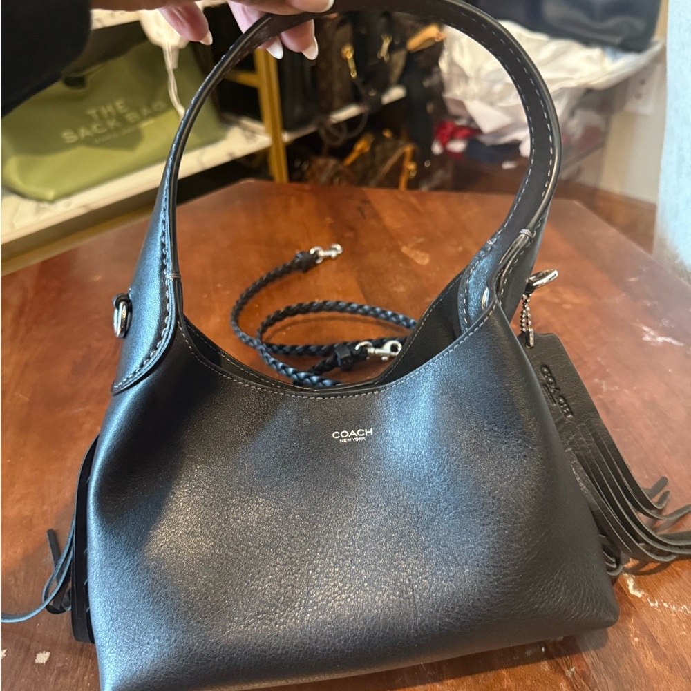 Coach Brooklyn 23 Fringe Black Leather Bag